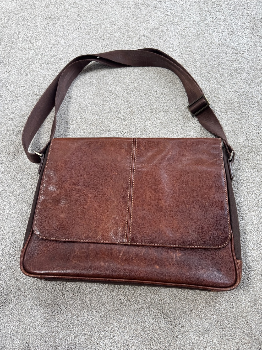 Boconi Brown Leather Messenger Bag with Adjustable Strap